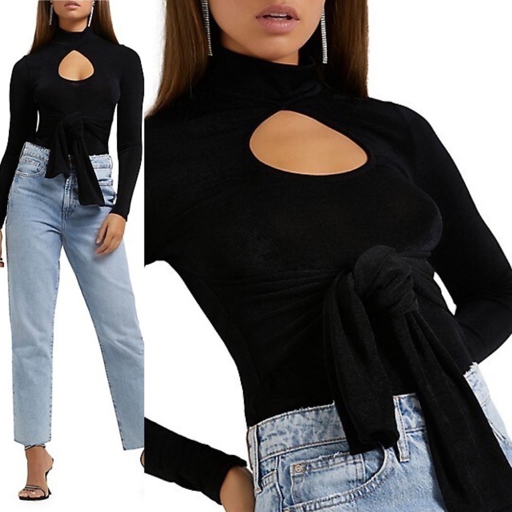 NWT River Island Cut-Out Detail Belted Wrap Top, UK14/US10